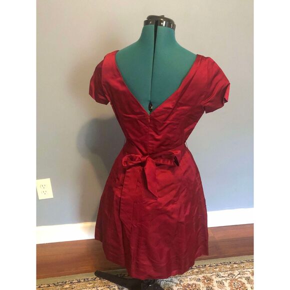 Vintage Catherine Regehr Red Silk Blend V-Neck Luxury Dress Size S - Picture 3 of 5